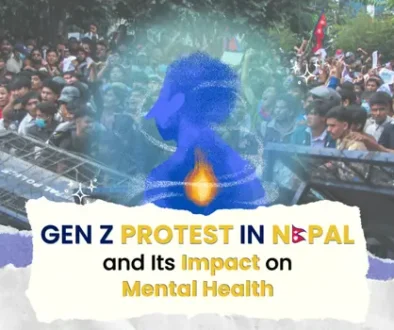 Gen Z Protest in Nepal Young Gen Z protesters in Nepal streets, highlighting the emotional impact of protests on mental health and the importance of support.