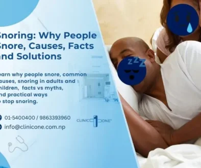 A Graphic illustration that explains why people snore, its causes, some facts vs myths, and solutions.